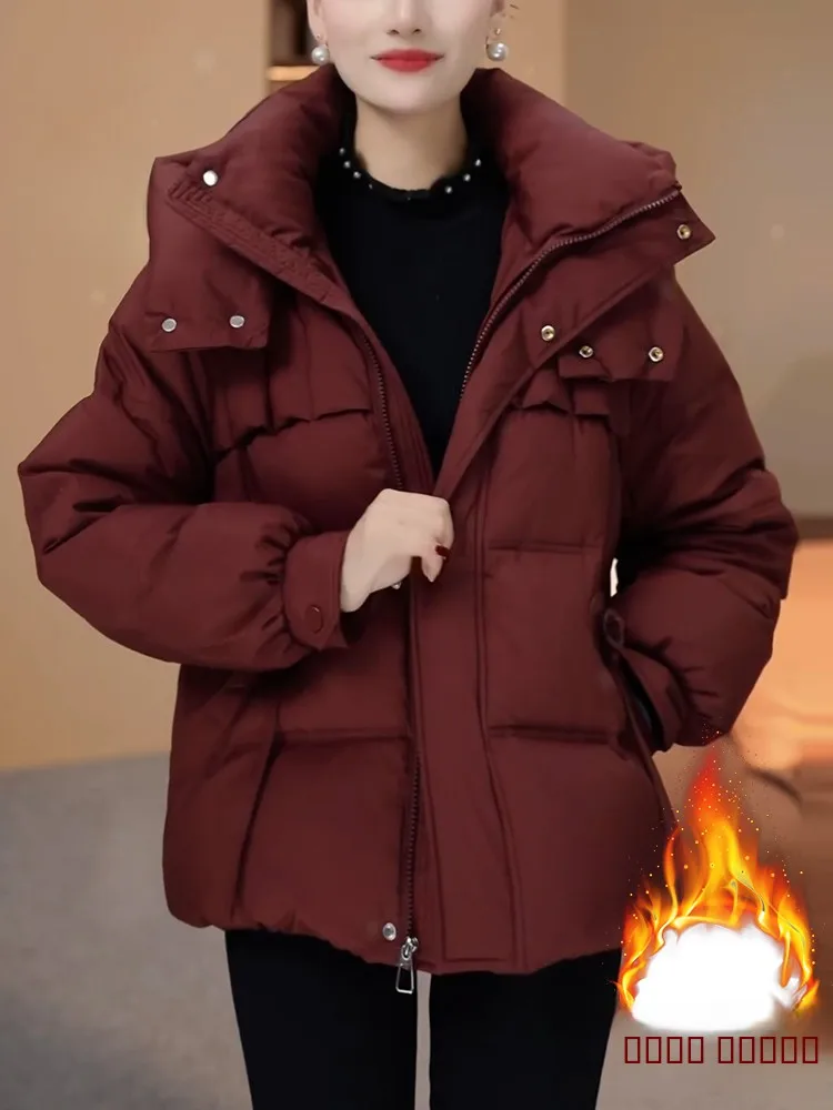 

Корейская утепленная хлопковая куртка с капюшоном для женщин, новая модная универсальная зимняя модель, длинное пальто на молнии из хлопка