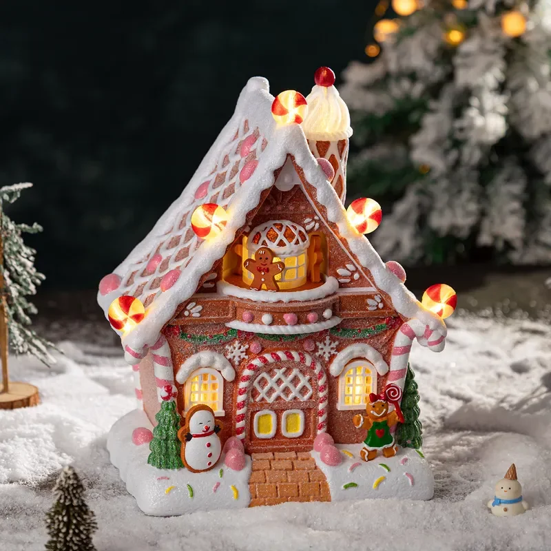 Christmas grid gingerbread house christmas tabletop decorations ceramic small house scene arrangement gifts crafts