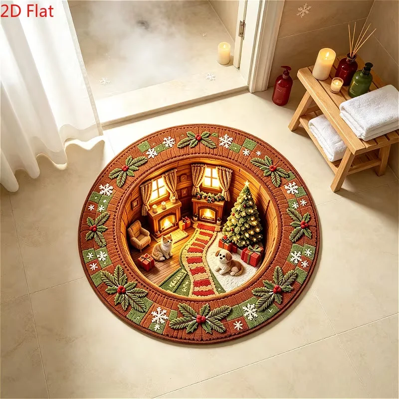 VIKAMA Two Gnomes Tomte Christmas Pair Round Rug Soft Flannel Non-Slip Bedroom Bedside Living Room Christmas Carpet Cozy Home