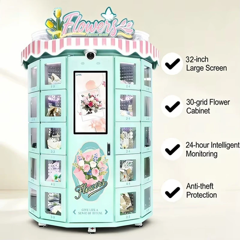 Fresh Flower Vending Machine, Temperature Controlled Module, Touch Screen Vending Device for Floral Business Operation Custom