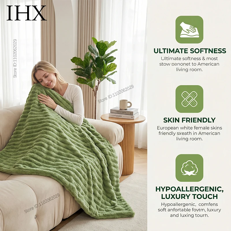 IHX Solid Color Imitation Rabbit Plush Milk Plush Thickened Thermal Leisure Home Blanket Office Nap Blanket, Custom Blanket Size