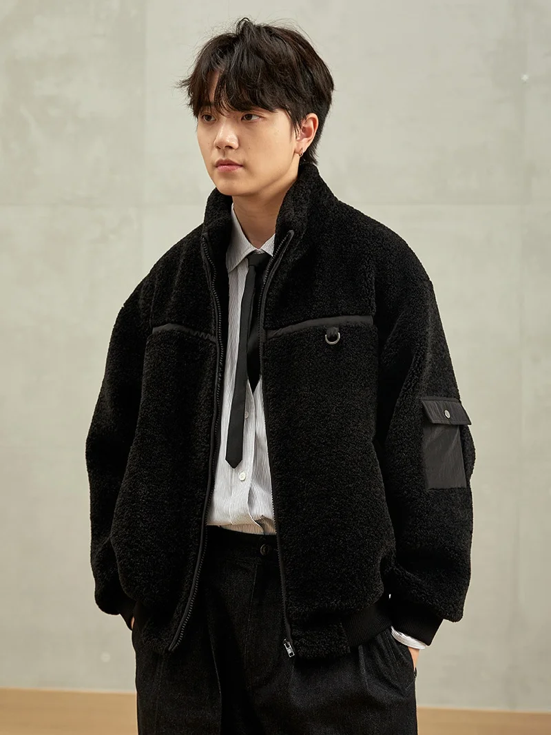 

Куртка HIER out Closet Neutral Sle ort Jaet с воротником из овечьего меха, множеством карманов, в стиле колор-блок, черная, в стиле Хепберн, с воротником-стойкой.