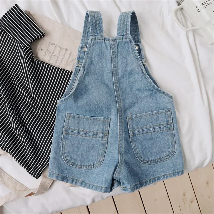 Korean Style Denim Button Pocket Streetwear Baby Overalls Trousers Casual Summer Loose Newborn Kids Jumpsuit Pants