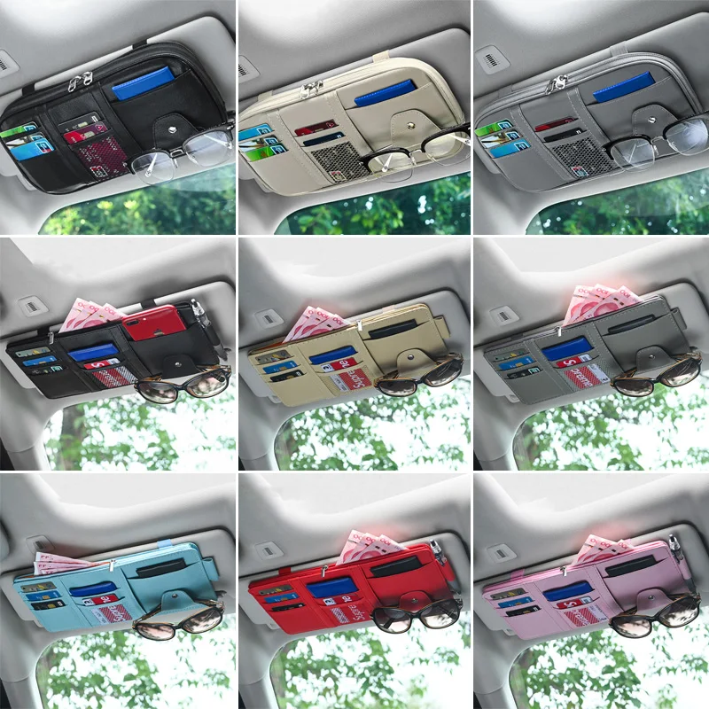 Car Sun Visor Organizer Multi-pocket Zipper Auto Truck SUV Storage Pouch Bills Pen Card Glasses Holder Car Accessories Gadget