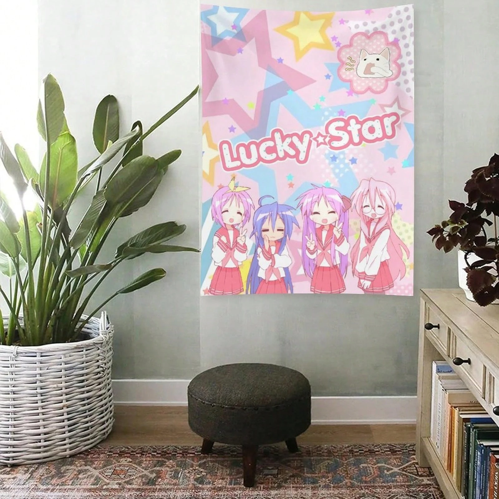 Lucky Star Cute Cartoon Tapestry, Kawaii Anime Poster Flag, Wall Decor for Teens Girls Boys, Living Room Bedroom College Dorm