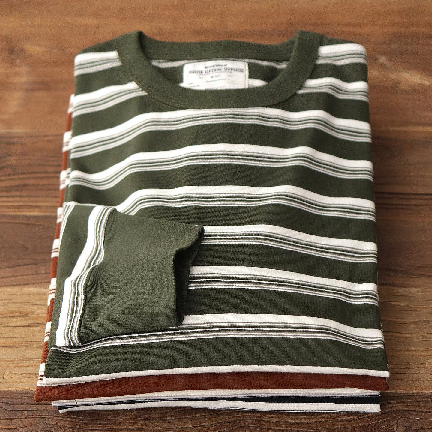 Two-color striped long-sleeved T-shirt men's American retro loose casual cotton round neck T-shirt bottoming shirt