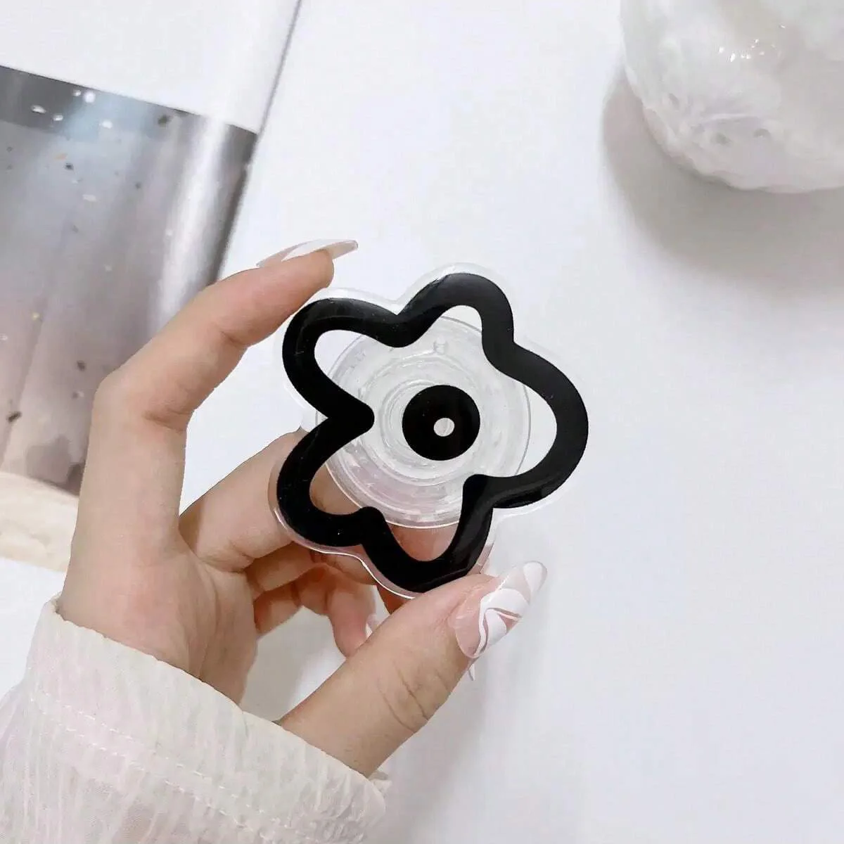 Minimalist Ins-Style Floral Solid Color Transparent Airbag Stand, Adhesive Retractable Foldable Lazy Portable Phone Holder