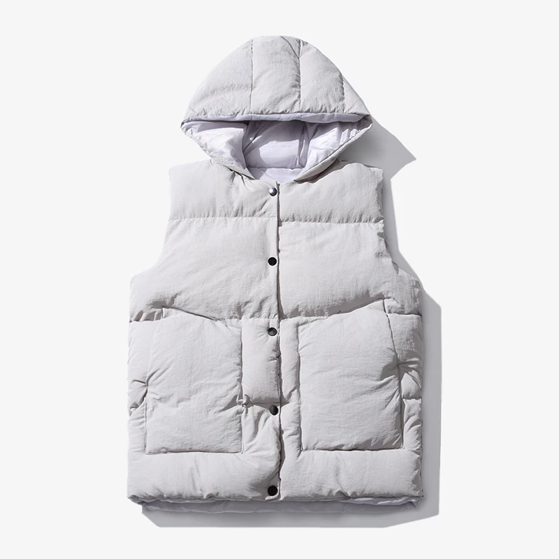 2023Autumn Winter Men\'s Waistcoat Solid Hooded Casual Vest Jacket Cotton Padded Women Windproof Thicken Warm Fashion Coat Parka