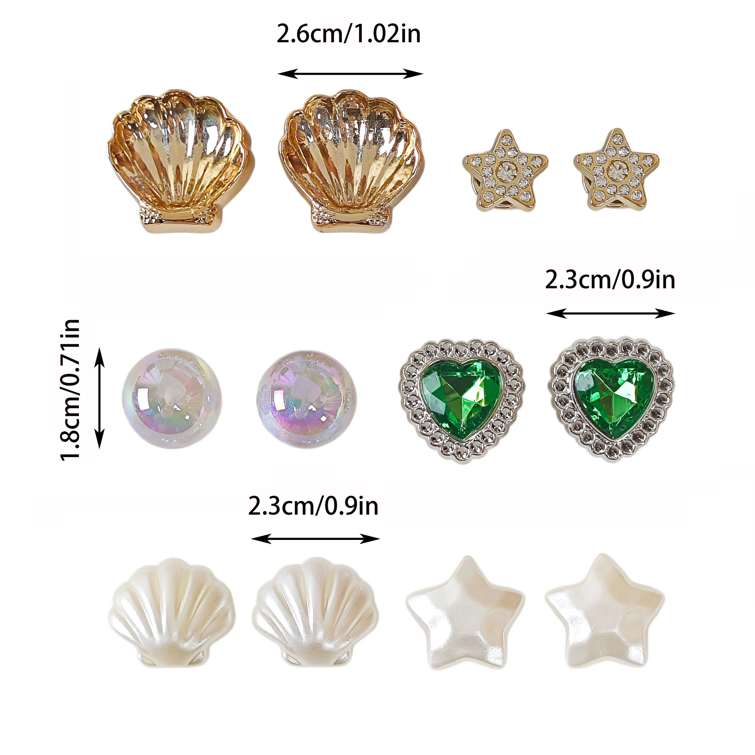 12Pcs DIY Shoe Decoration Charms Shiny Shells, Stars, Hearts, Colorful Round Beads Decorative Buckles Non-Metallic Lightweight Material Y2K Fashion Versatile Cute Personality Style for Men and Women Suitable for Eva Beach Shoes, Sandals, Removable Shoe Decorations, Holiday Gifts