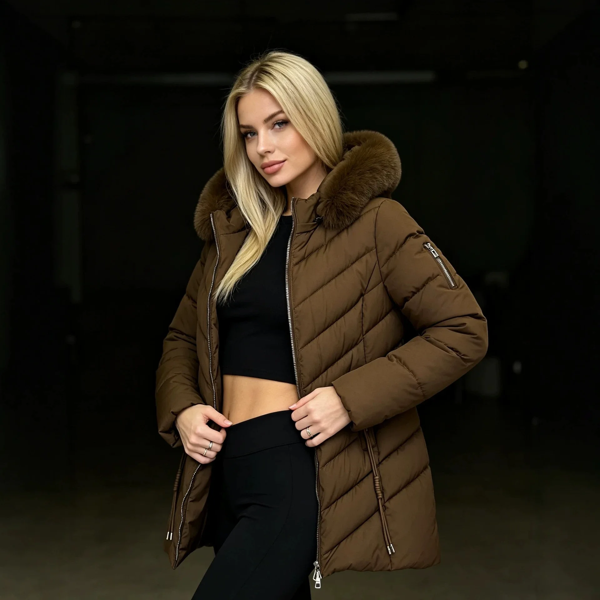 Korean New Women's Coat 2026 Winter Puffer Jacket Cotton Padded Clothes Big Fur Collar Hooded Warm Thick Parkas Female Outerwear