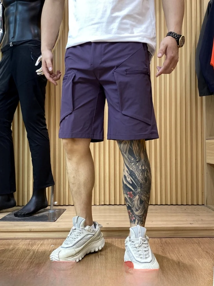 Trendy  Line Quick Dry Breathable Summer Men's Outdoor Casual Loose Fit Shorts Fashionable Urban Style Straight Leg