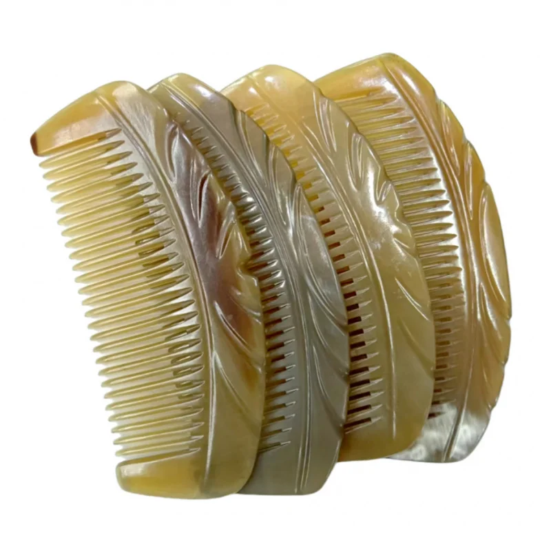 Natural moon-shaped , exquisite half-round , carved yak horn comb