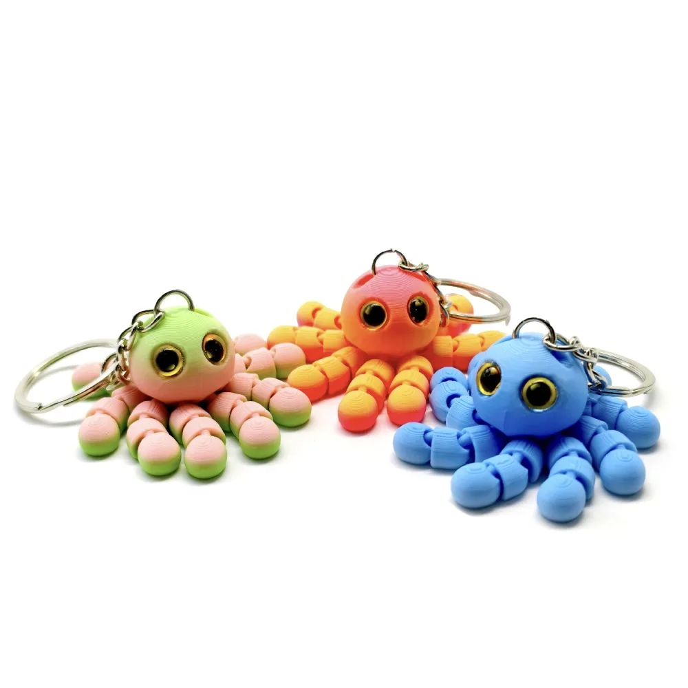 3D Printing Octopus Keychain Multi-joint Movable Simulation Eye for Keychain Accessories Kids Gift Key Rings Cute Car Keychain
