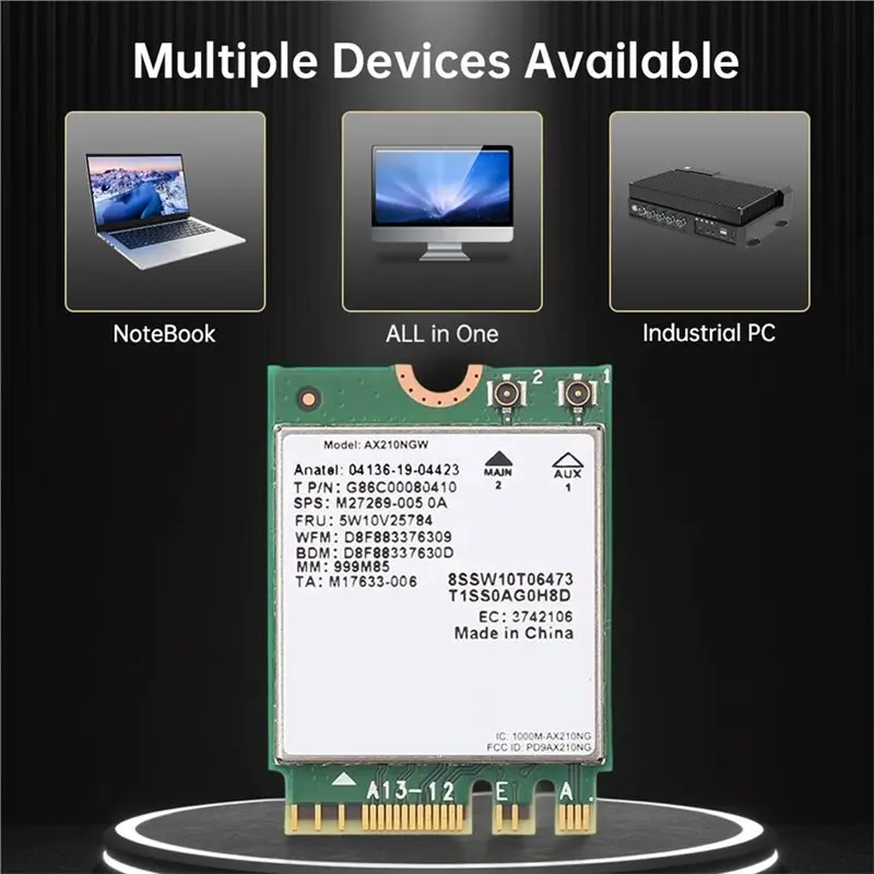 N35R-AX210 Wifi 6E Tri-Band Wireless Network Card 8DB Antenna BT5.3 5Ghz/6Ghz/2.4Ghz Support 5374Mbps Full-Height Mounting Brack
