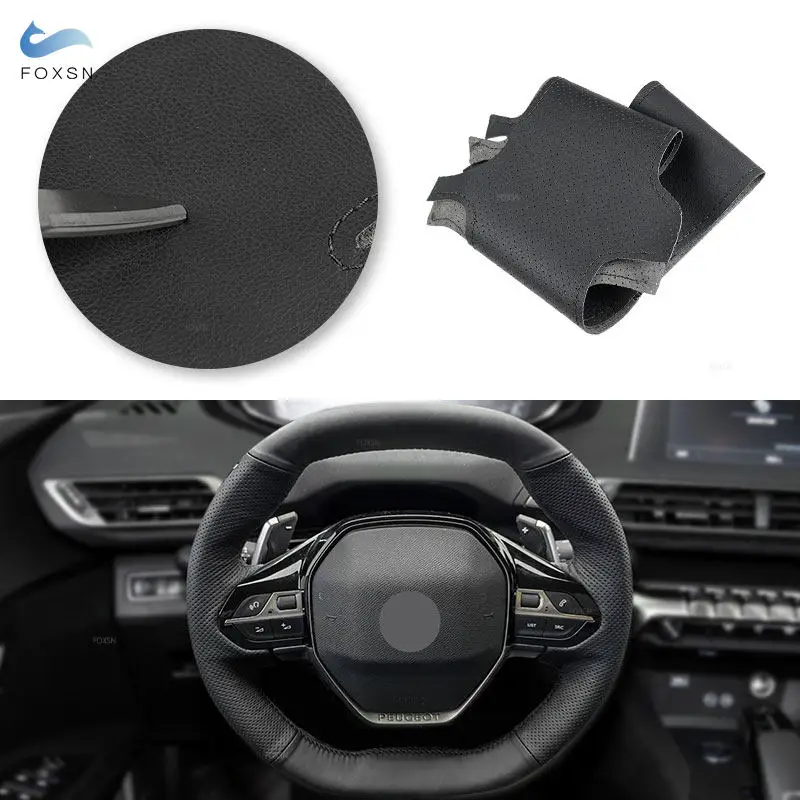 

Плетение на руль для Peugeot 3008 4008 2017 2018 508 2019, черный перфорированный кожаный чехол из микрофибры на руль автомобиля