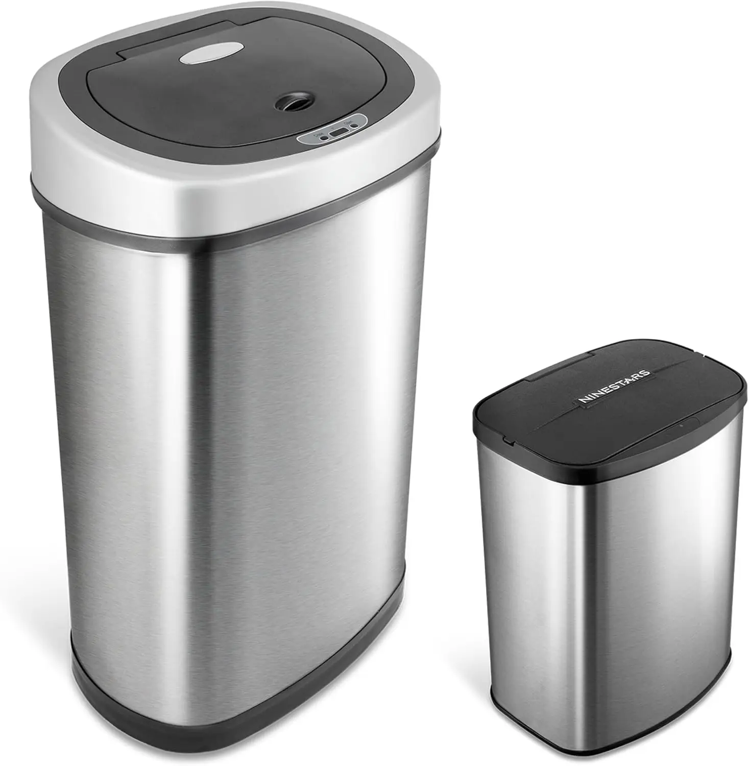 CB-DZT-50-98-1C Automatic Touchless Motion Sensor Oval & Rectangular Trash Can Combo Set, 13.2 Gal. 50 L. & 2.1 Gal.8 L., Stainl