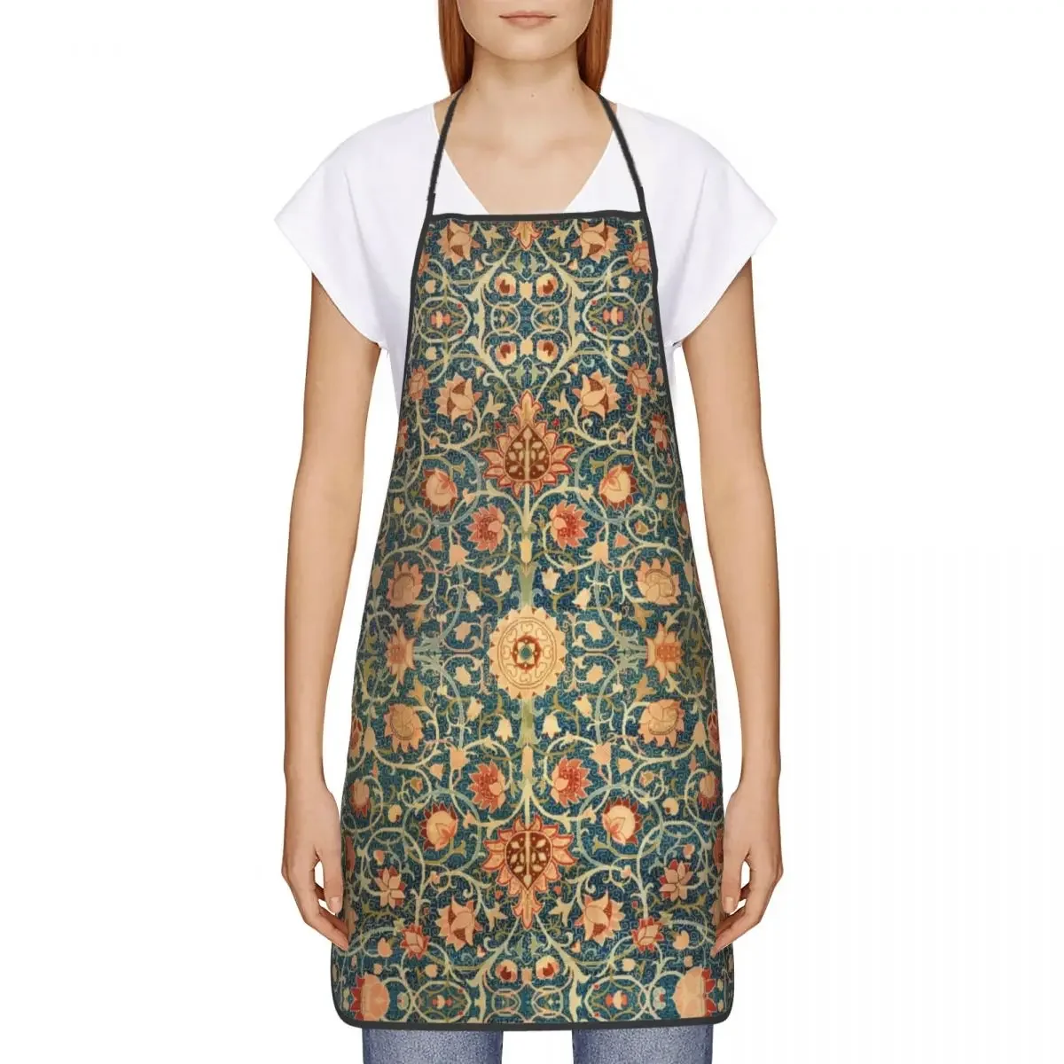 Holland Park William Morris Carpet Print Apron for Women Men Floral Pattern Kitchen Chef Bib Tablier Cuisine Cooking Baking