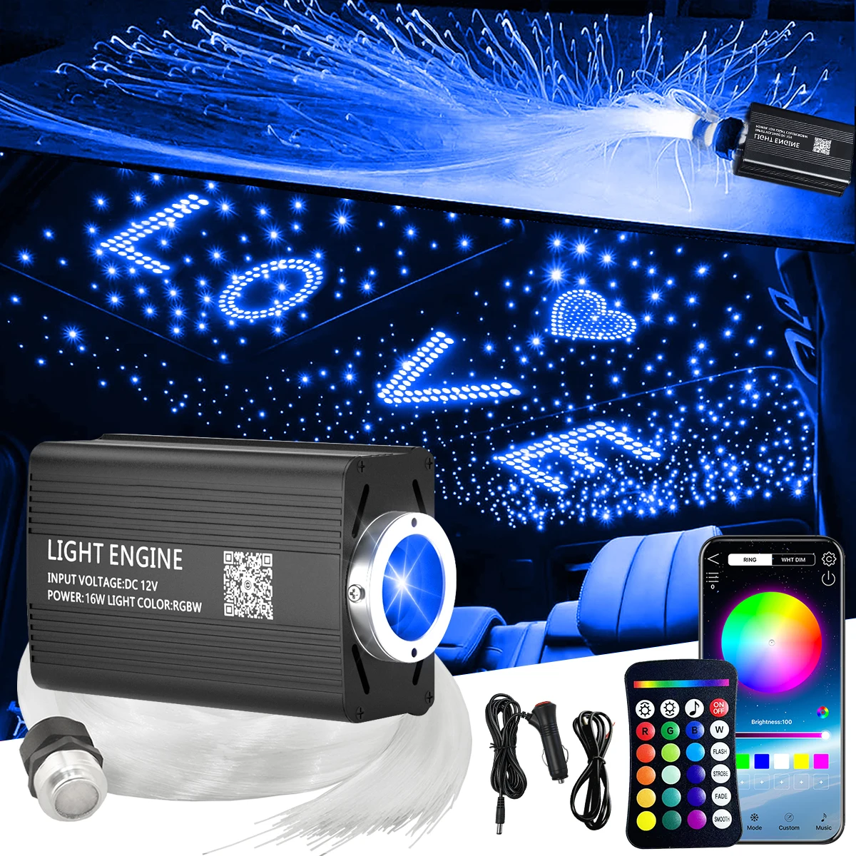 16w星空車内天井ライト光ファイバーライトledスタールーフスターライトヘッドライナーキット車内装飾