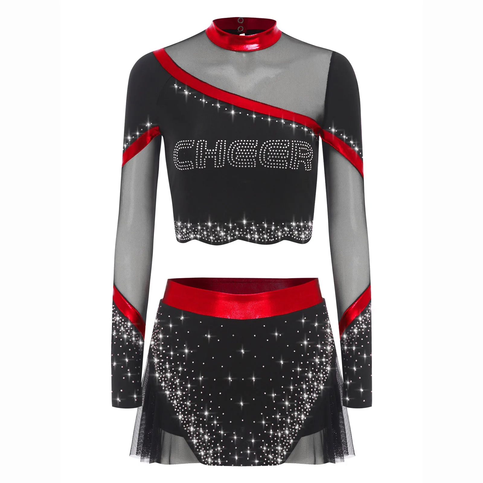 Trajes de animadora para mujer, uniformes de porristas, disfraz de Cosplay, Top corto de manga larga y minifalda plisada, vestidos de actuación