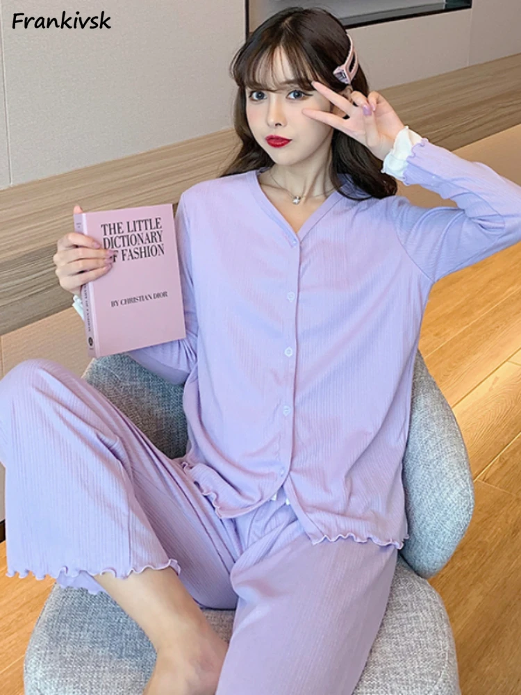 3pcs Pajama Sets Women Spring Simple Leisure Fashion Chic Cozy Long Sleeve Korean Style Schoolgirls Sweet Slouchy Loungewear New