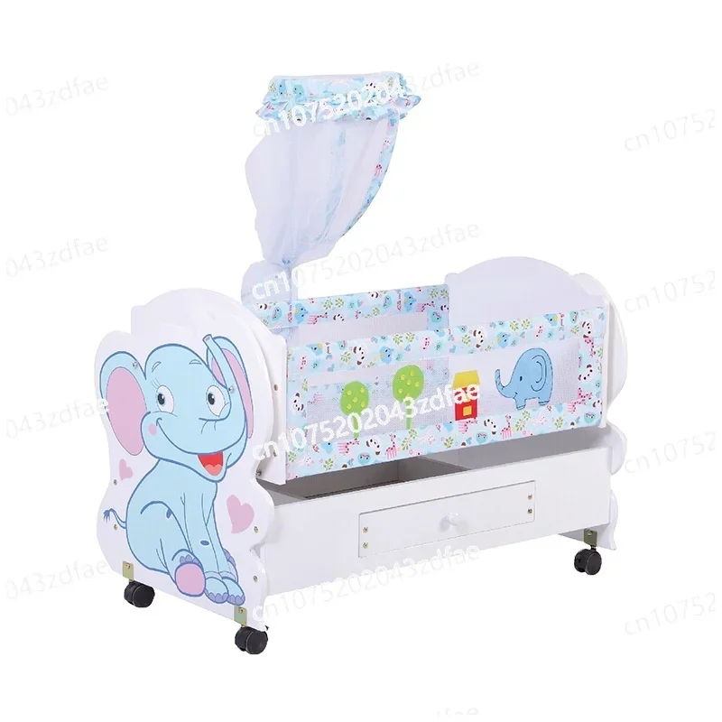 Classic Elephant Pattern White Baby Wooden Cot/Crib With A Drawers And Net In Stock