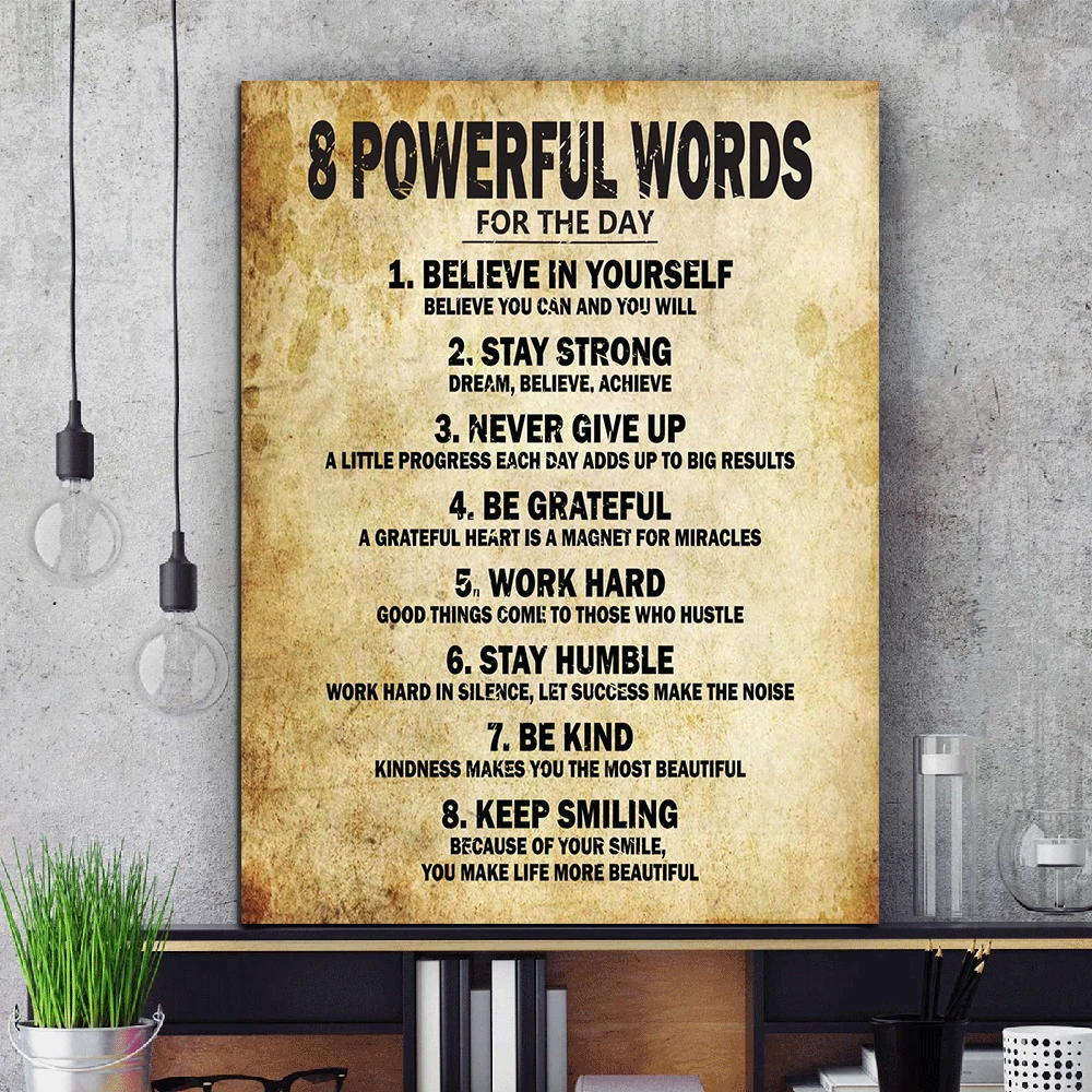 Motivational Wall Art Canvas Print Poster Inspiring 8 Powerful Words Quotes Positive Daily Affirmations For Home Office Decor