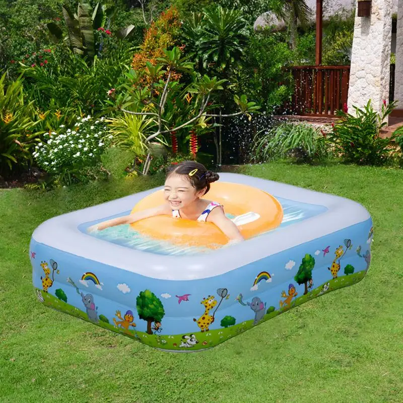 Kids Backyard Garden Inflatable Pool Outdoor Indoor Summer Foldable Square Blow up Pool Space-Saving Swimming Pool for Baby