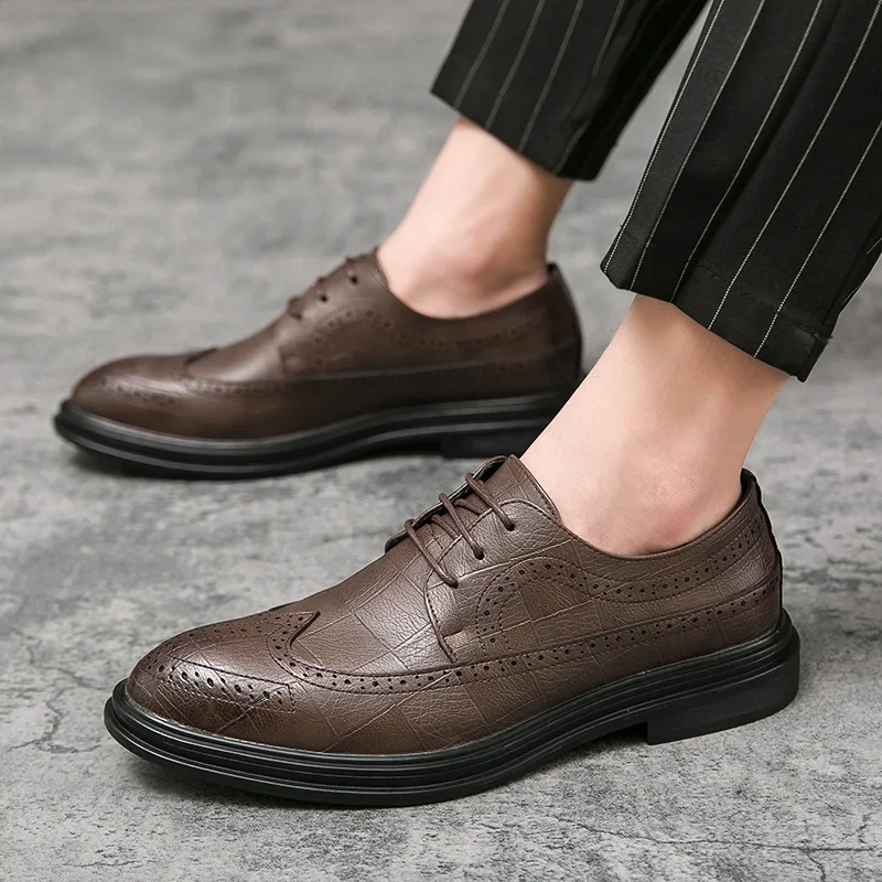 XIHAHA Casual Men Leather Shoes Business Dress Shoe Men's All-Match Shoes Shock-Absorbing Footwear Wear-Resistant Pu Leather Men