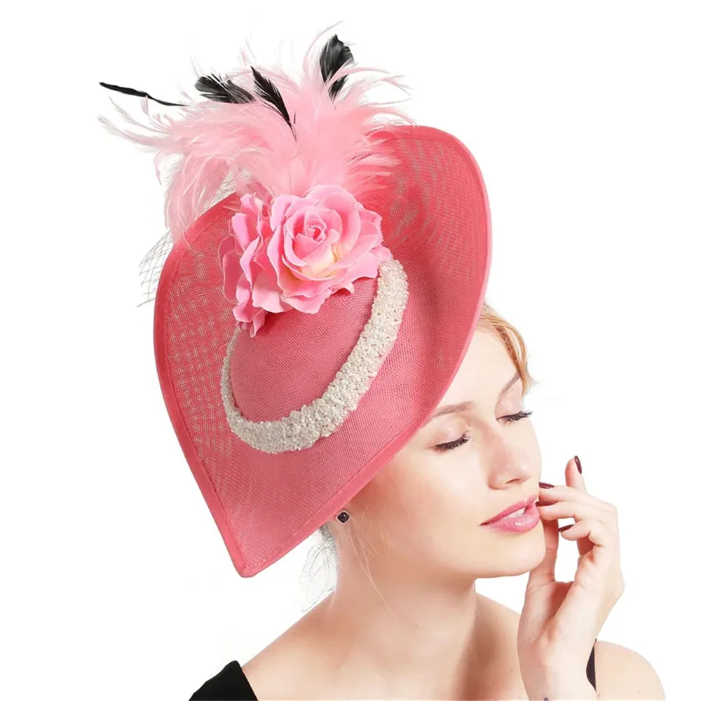 Elegant Hot Pink Wedding Hat Fascinator Bridal Headpiece Fashionable Millinery Headband for Women Party Dinner Derby Cocktail