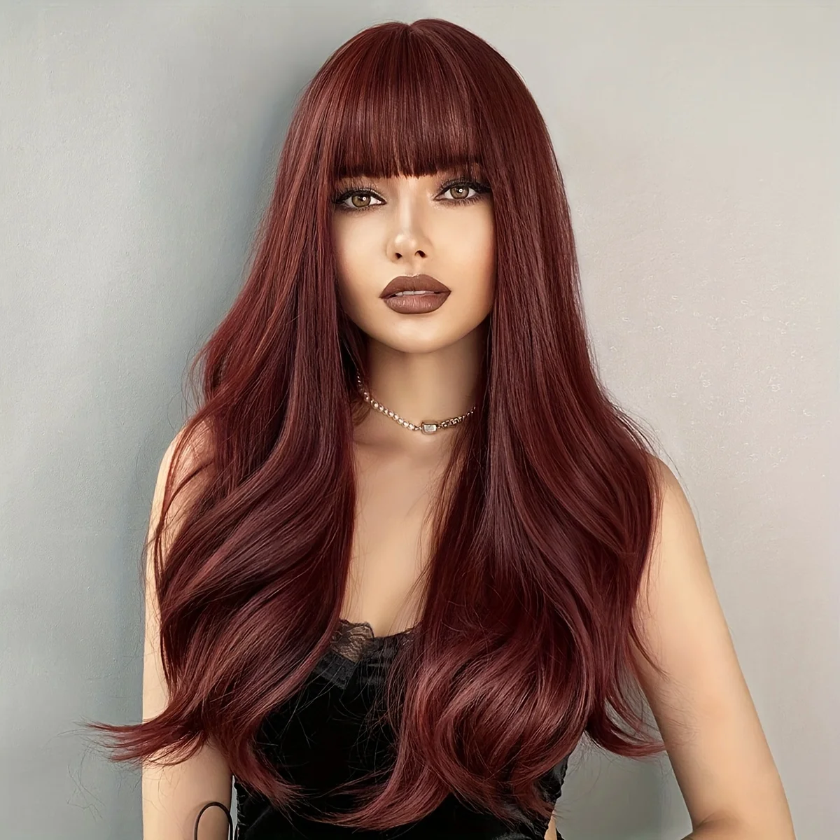 Women's High-Density Synthetic Long Brown Wig with a Voluminous Bang Design, Suitable for Beginners' Copper-Golden Deep Wave Wig