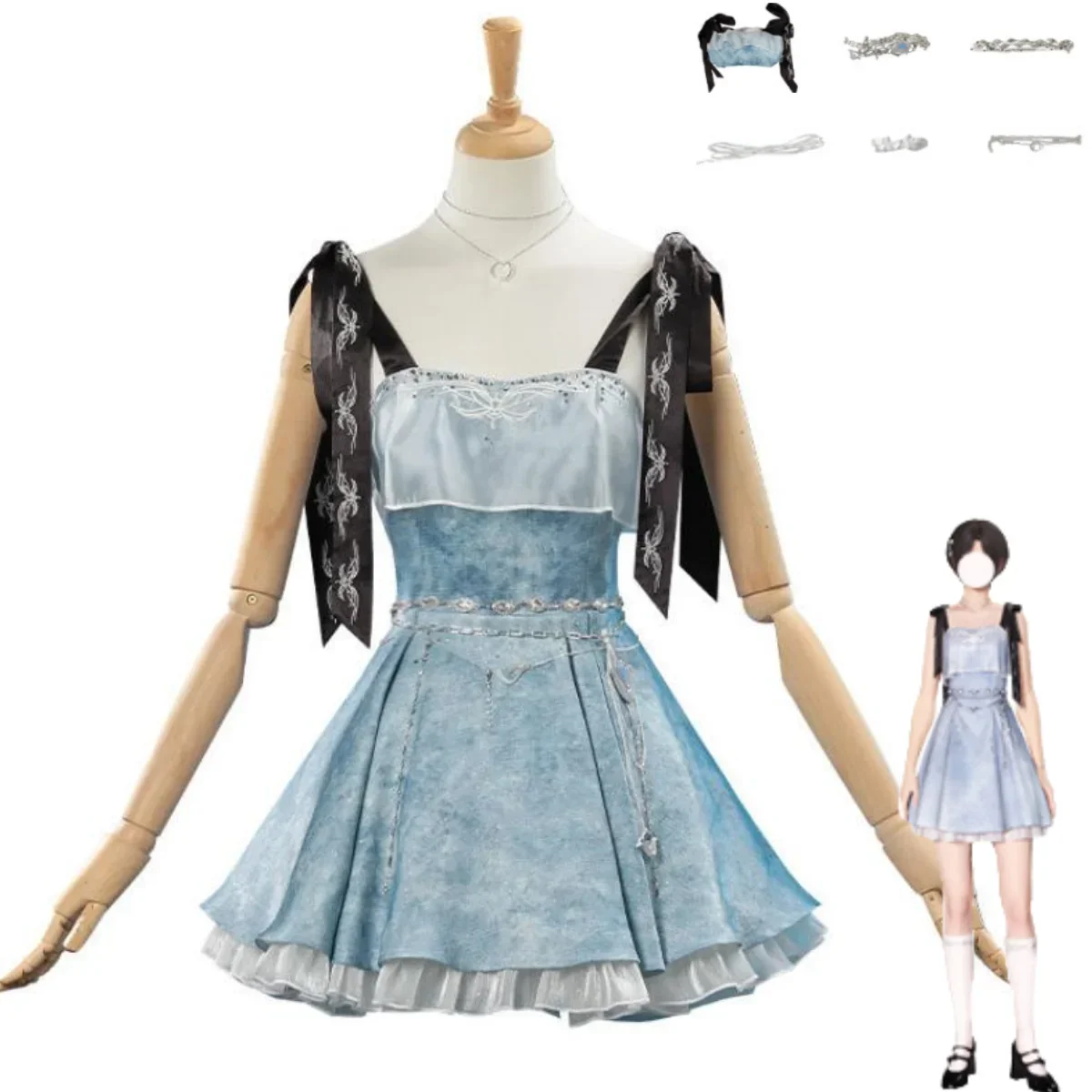Game Love and Deepspace Mc Player Cosplay Costume Xia Yizhou Caleb Birthday Girl Blue Camisole Dress Lolita Woman Sexy Party Set