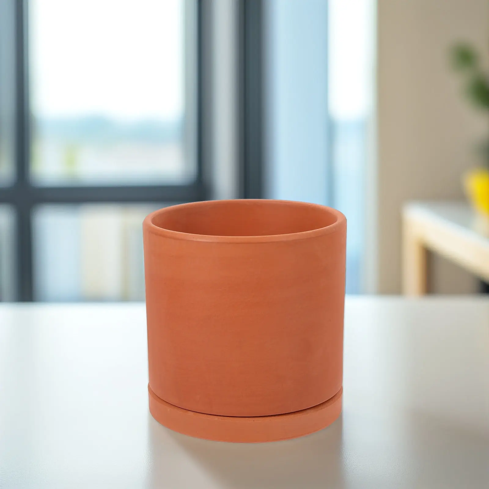 Medium Terracotta Planter Pot Cylindrical Shape Succulent Flower Pot with Drainage Hole Breathable Root Friendly Plant Container