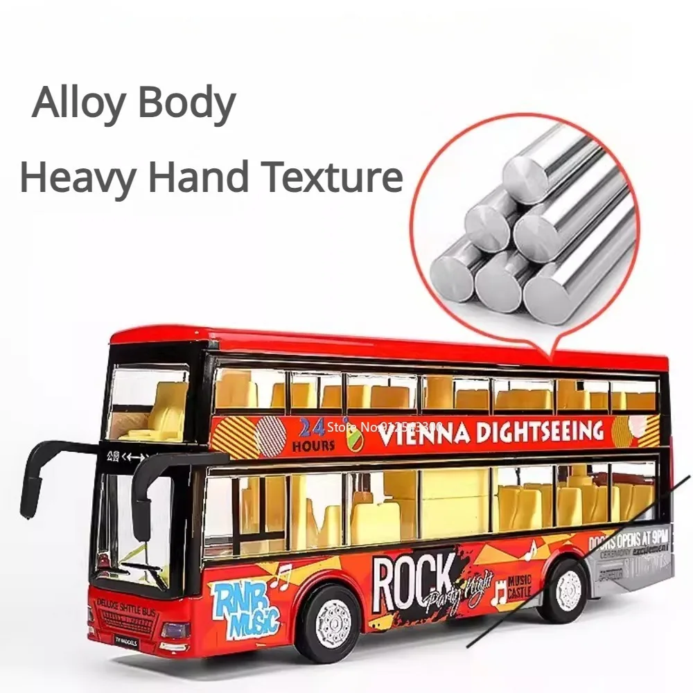 1/36 Scale Double-decker Bus Model Car Toy Alloy Diecasting Simulation Voice Broadcasting Pull Back Truck Models for Kid Present