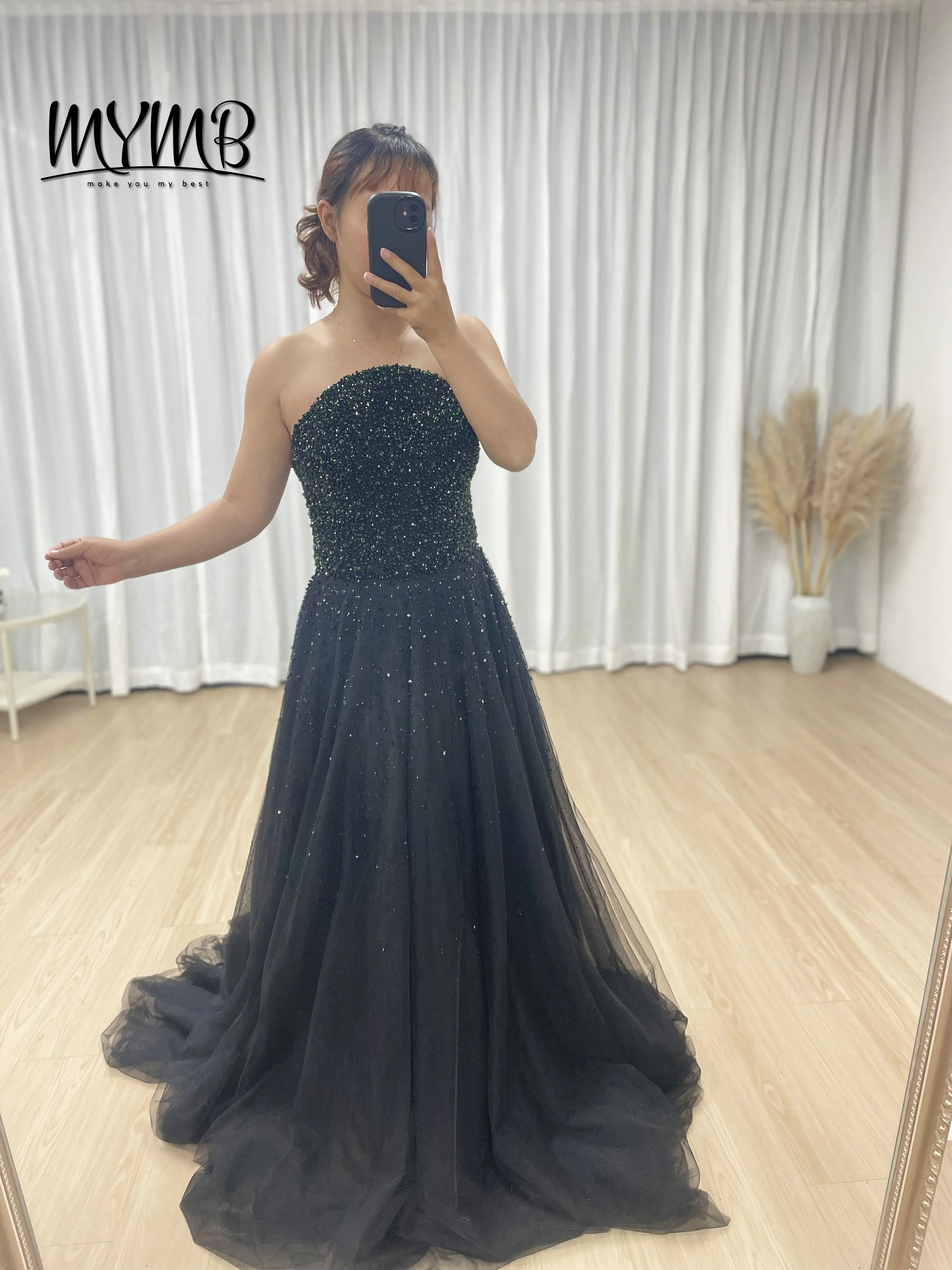 MYMB Luxury Couture Handmade Evening Gown for Women Stylish Diamond Embellished Top With Detachable Cap Formal for Party MB40306