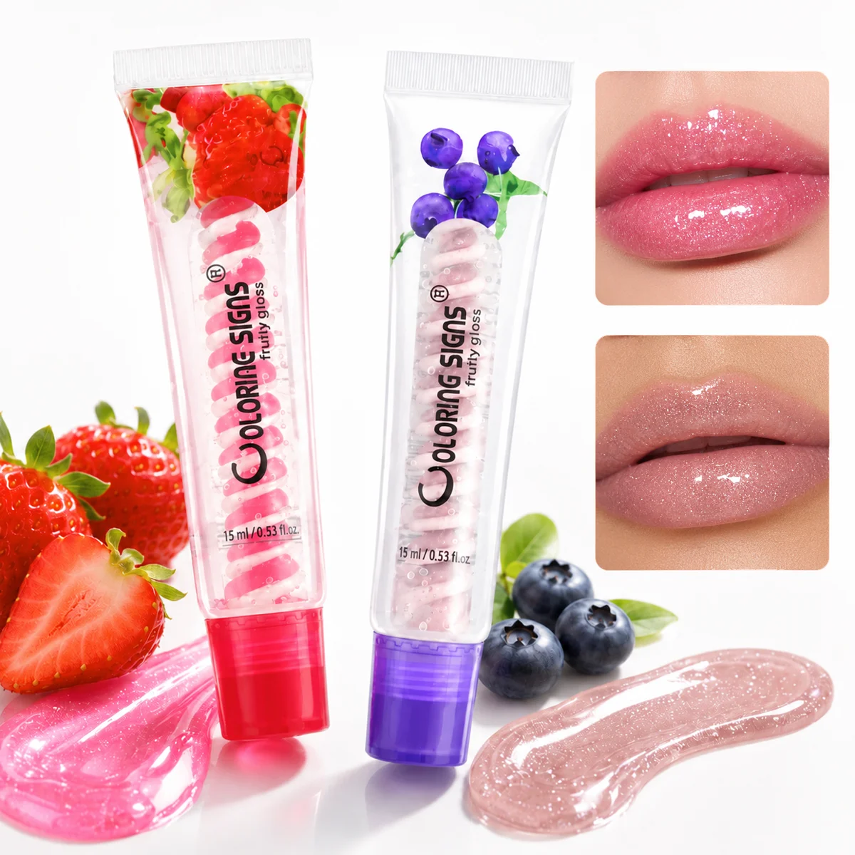 Kawaii Double Color Fruit Lip Gloss Juicy Shine Hydrating Plumping Glossy Lip Oil For Daily Lip Care