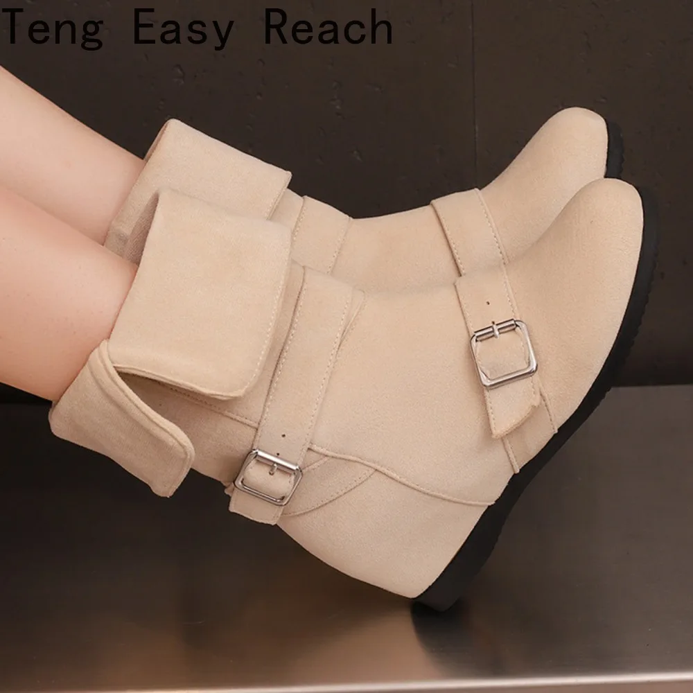 Fashionable Korean Style Winter Mid-calf Boots Women's Western Boot Ankle Boots Slimming Leg Faux Suede Versatile Booties