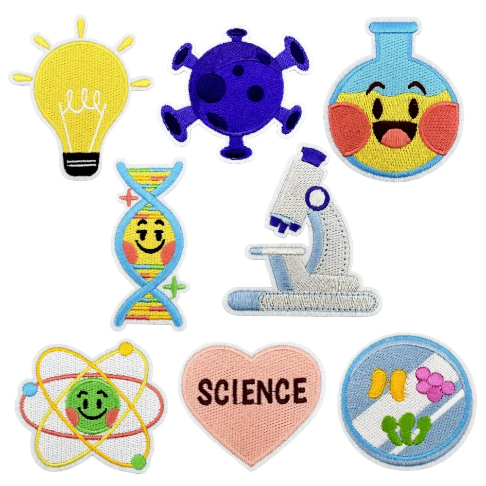 1 piece Cartoon Science Patches Iron On Clothing School Bag Patch Sewing DIY Embroidered Clothes Badge