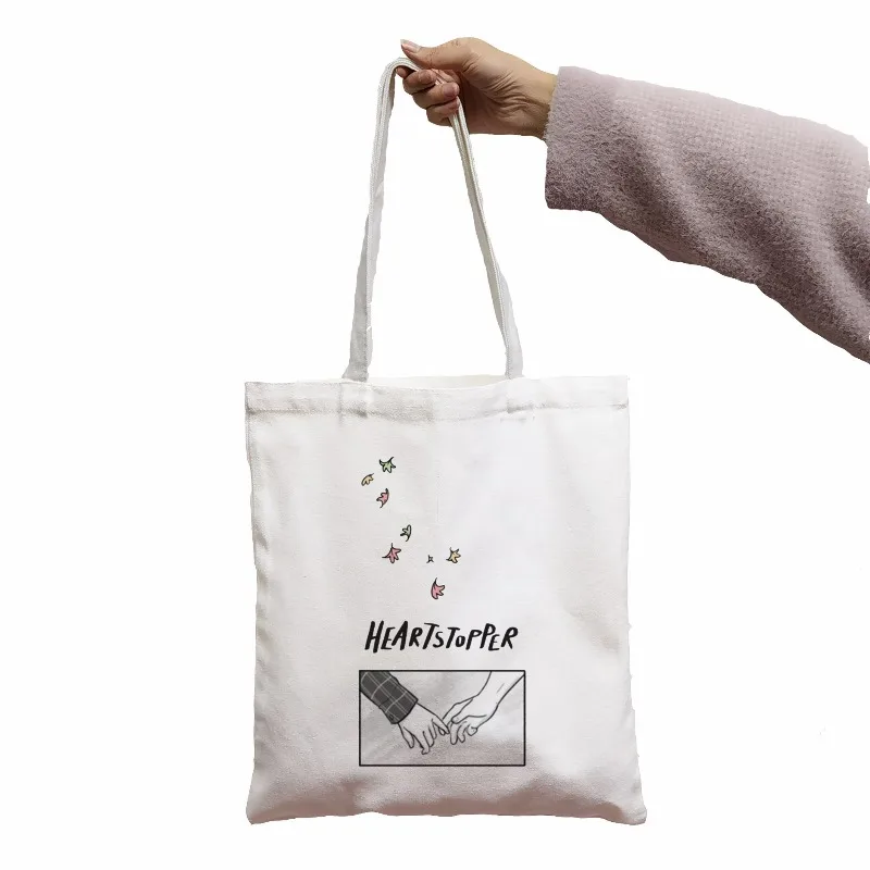 حقيبة كتف قماشية بسيطة وجديدة "HI" فقاعات الكلام طباعة أوراق ملونة تصميم بسيط حقيبة يد نسائية كاجوال