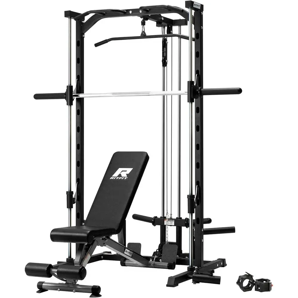 

Power Rack with Lat Pulldown, Landmine, Barbell, and Plate Storage Attachments for Comprehensive Training