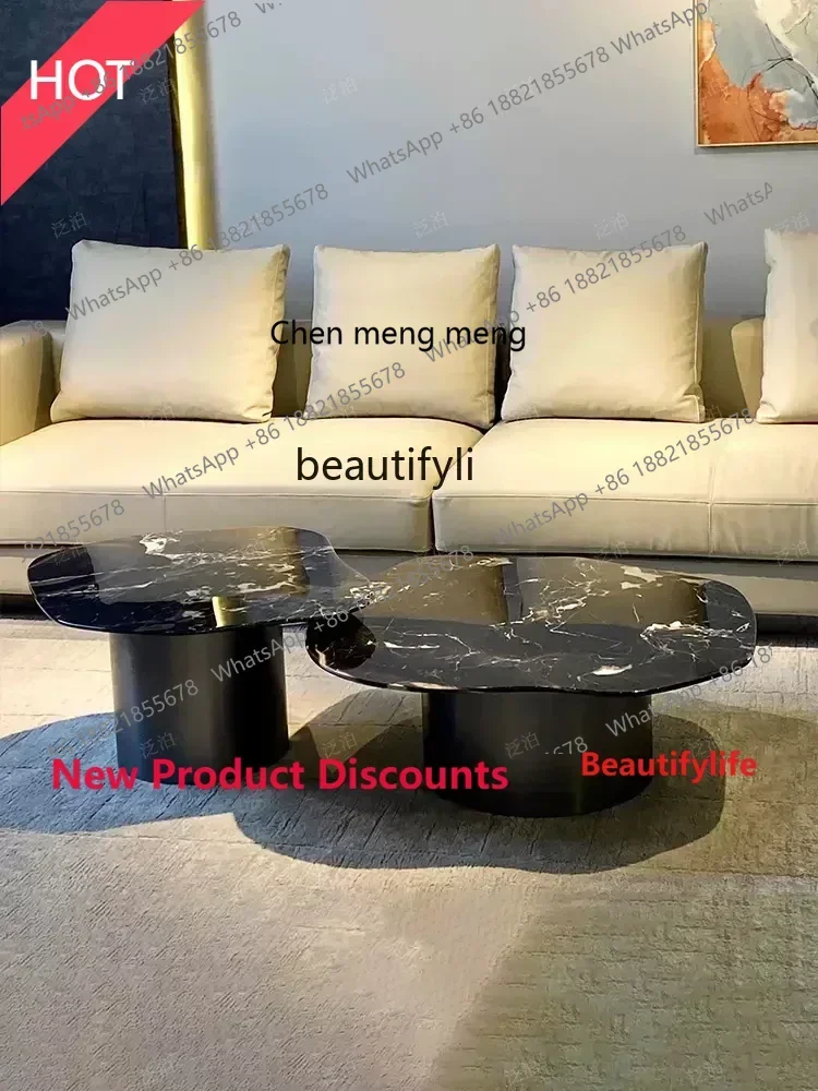 

cn8617 ss A Light Luxury Natural Black Rose Marble Tea Table Special-Shaped Italian Minimalist Stainless Steel Living Room Tea