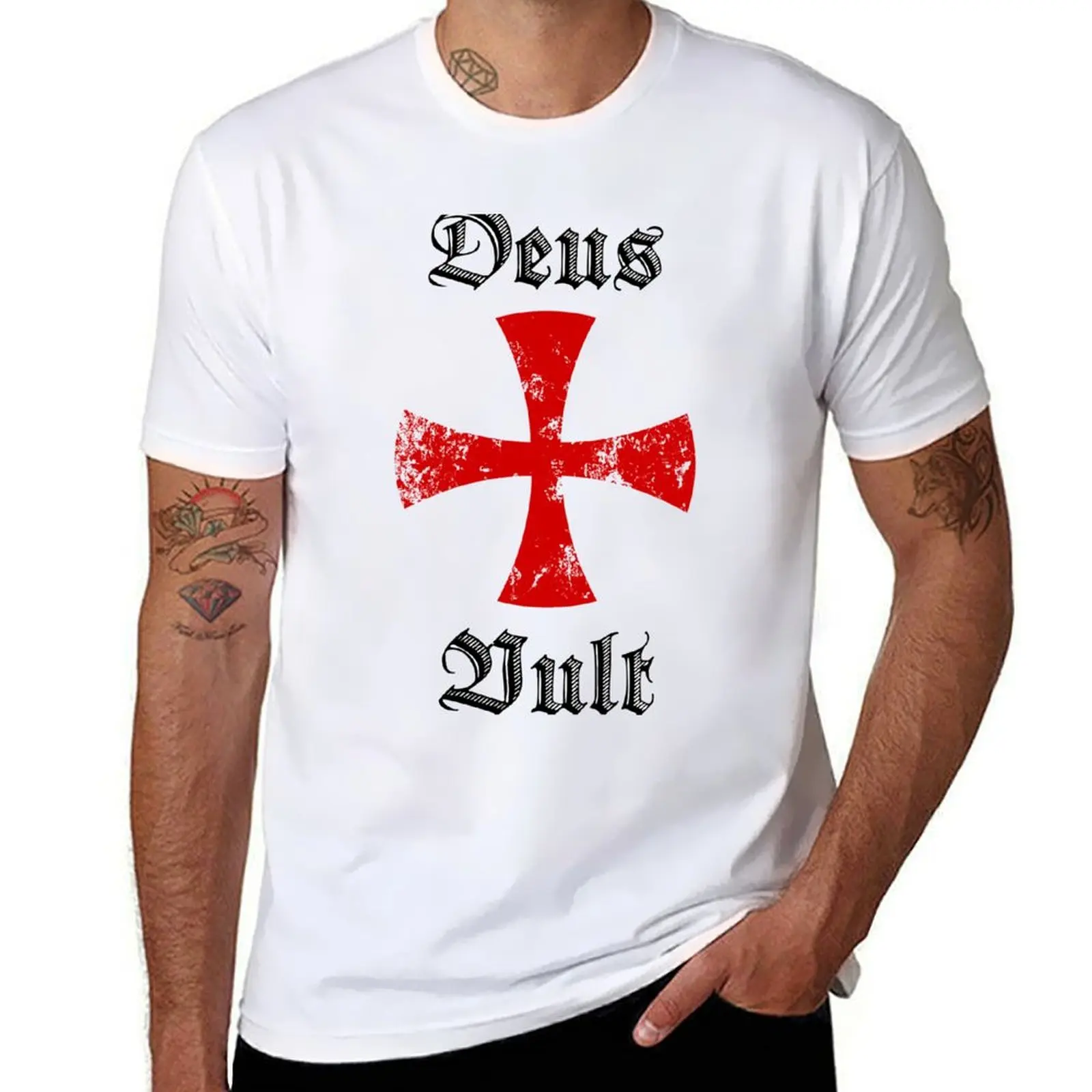 

Футболка Deus Vult для мальчиков, белая футболка на заказ, хлопковые мужские футболки, мужские рубашки с рисунком