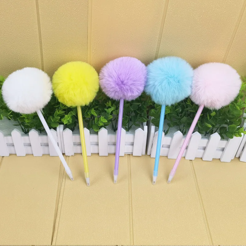 5pcs Cute Pompom Gel Pen Colorful Plush Pen School Office Supplies Kawaii Novel Creative Gifts For Girls Gift Writing Tools