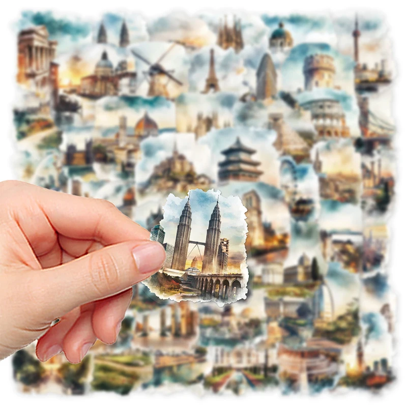 50PCS City Landmark Travel Sticker Famous Buildings Decal Fridge Laptop Phone Suitcase Skateboard DIY Waterproof Graffiti Decals