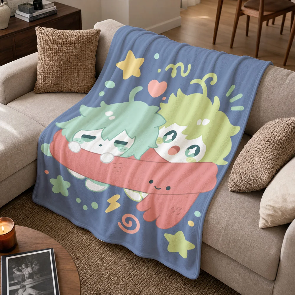 Ultra Soft Plush Anime Character Throw Blanket Cozy Fleece Throw for Sofa Living Room Home Decor Kawaii Cartoon Couple Knit Gift