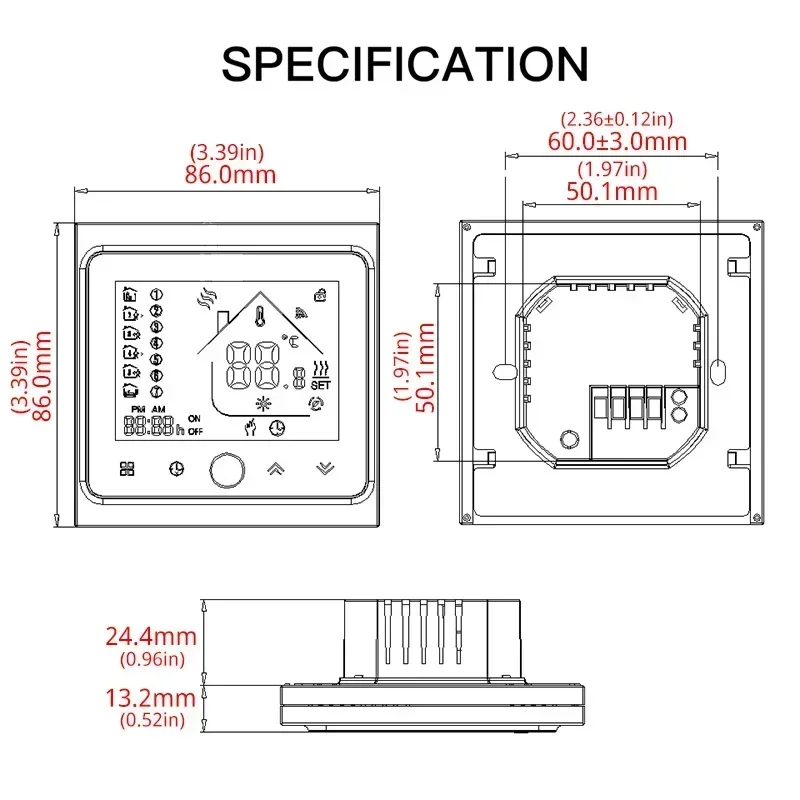 Termostato de aire acondicionado Central inteligente WiFi de 2 y 4 tubos, unidad de bobina de ventilador de 3 velocidades, controlador de
