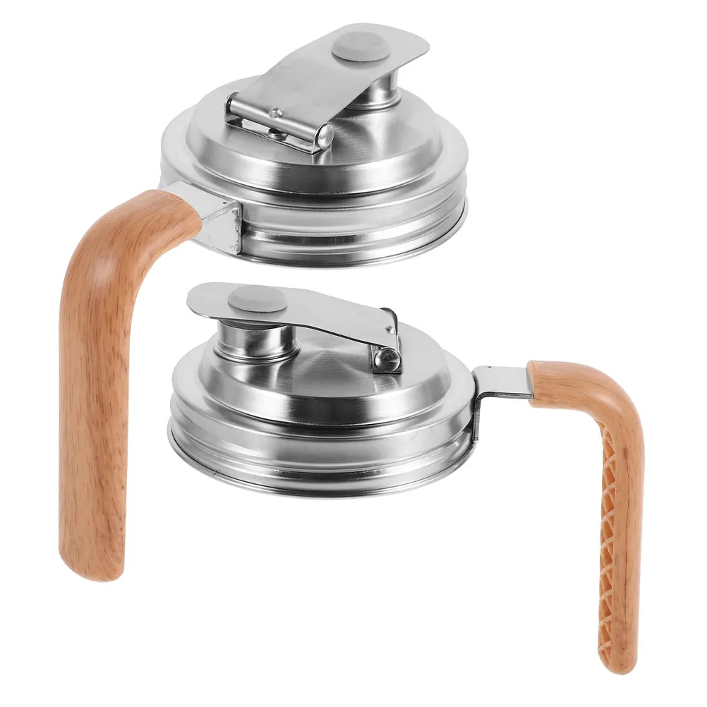 2Pcs Mason Jar Lid Seal Stainless Steel Flip Cap Pour Spout Leakproof Handle Reusable Mason Jar Lids for Drinking Milk Juice Tea