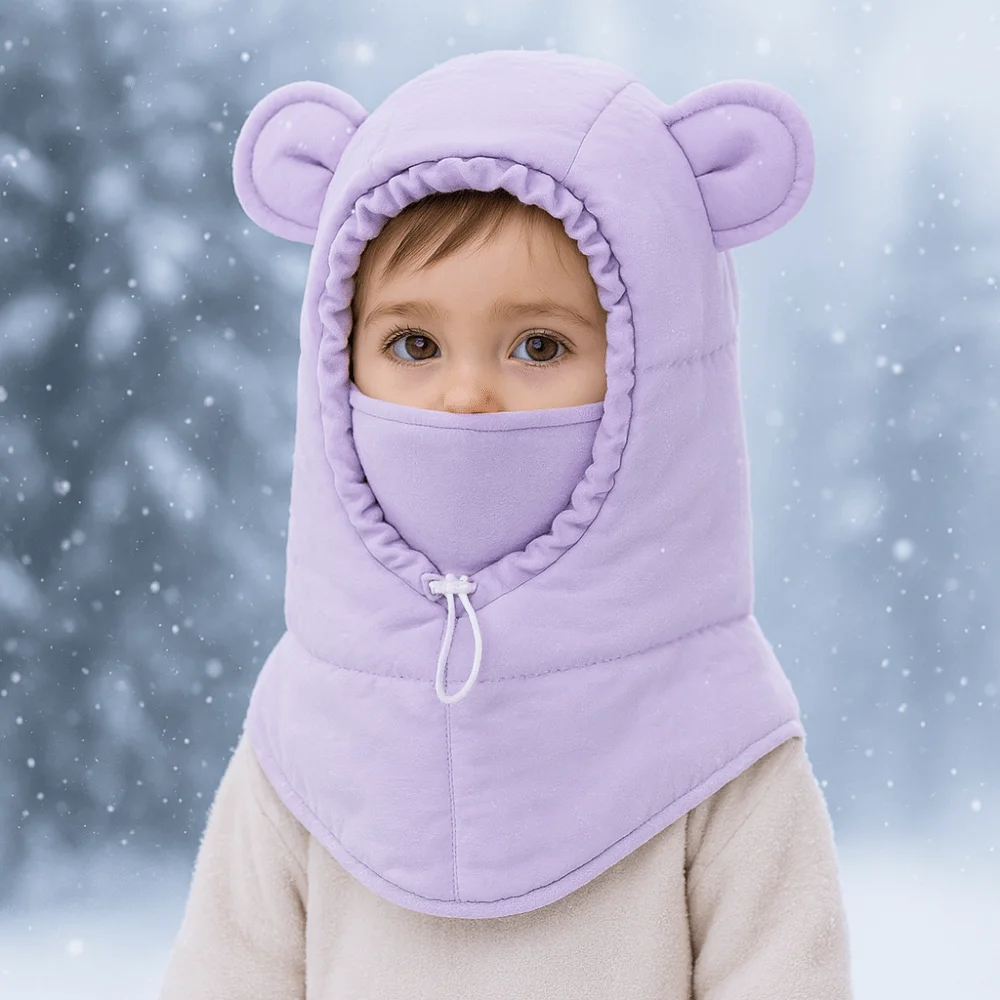 

Soft Solid Color Balaclava Hat Keep Warm Hood Winter Ear Protection Cap Scarf Thermal Children Windproof Cap Outdoor