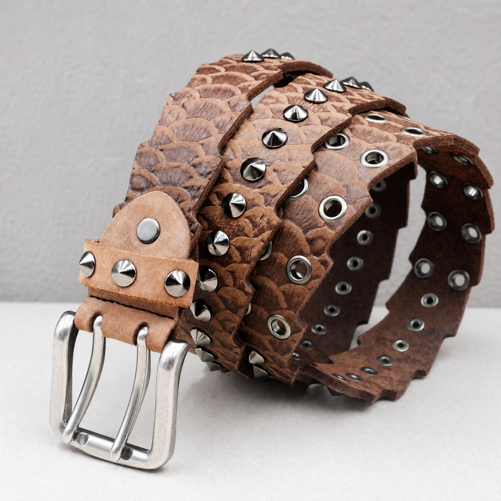 Top-Grain Leather Belt Gift Leather Belt with Metal Buckle Textured Rugged for Denim Outfits, Streetwear Looks