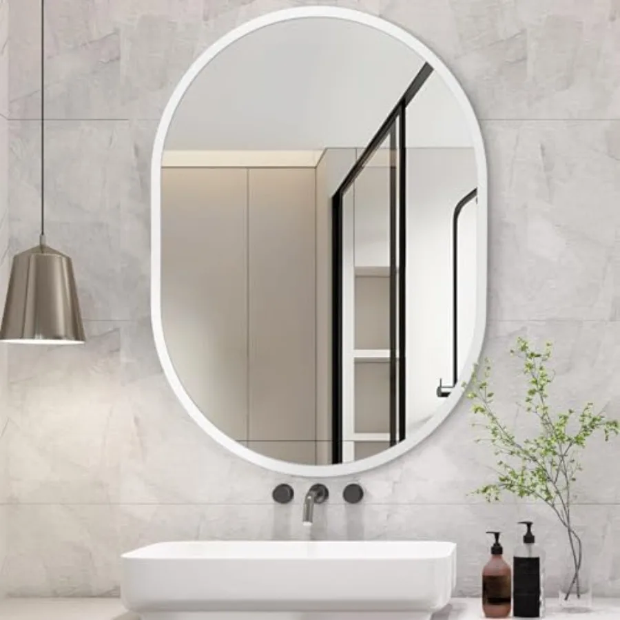 

Oval Bathroom Mirror Wall Mounted Vanity Metal Frame Mirror 16"x20" Aluminum Alloy Frame Mirrors for Bedroom Entryway Living Ro