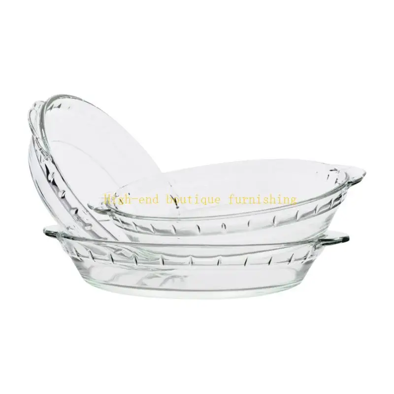 L9NB Borosilicate Glass Serving Tray Elegant Transparent Storage Bowl With Handle For Hot And Cold Foods